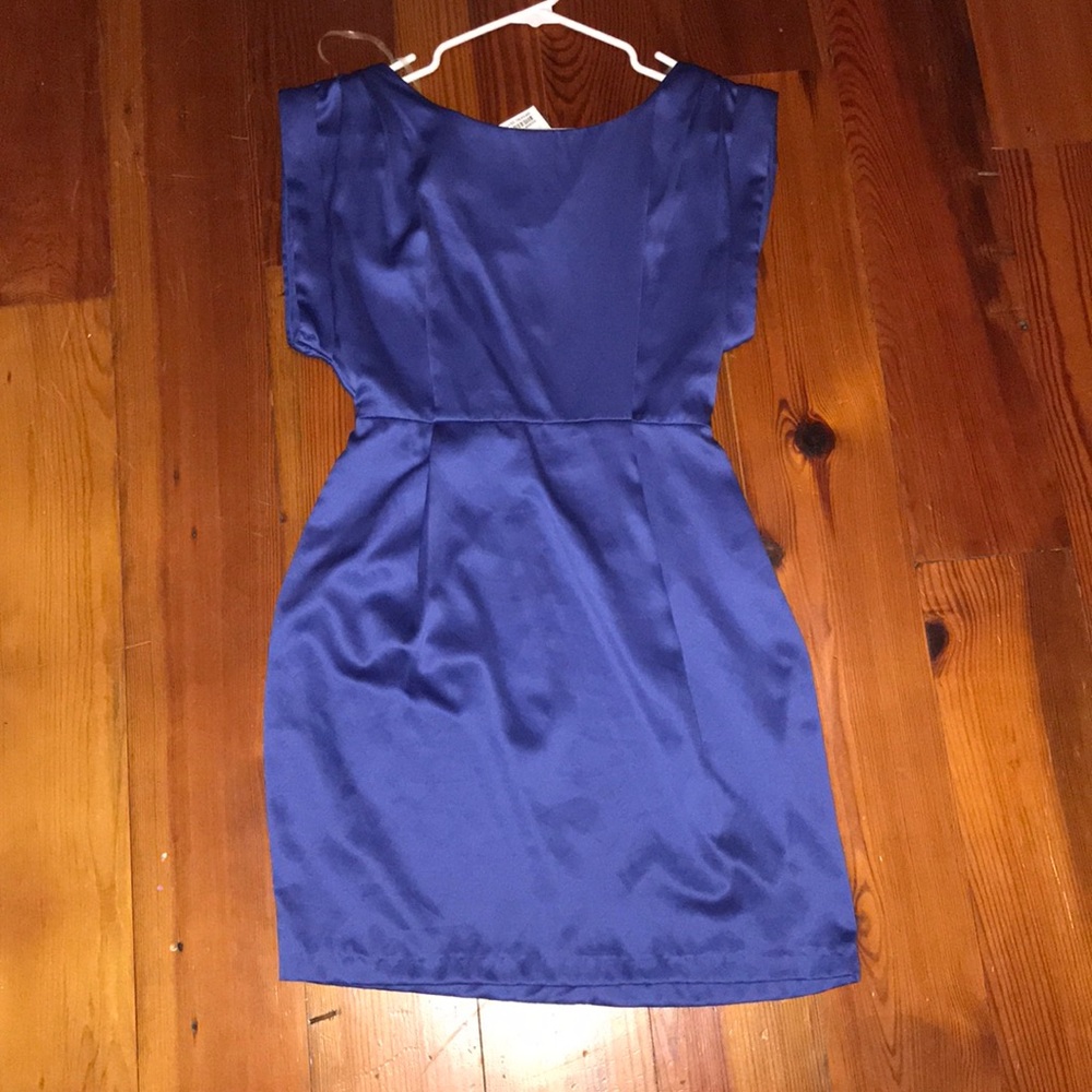 Basic Pretty Navy Silky Dress View 2